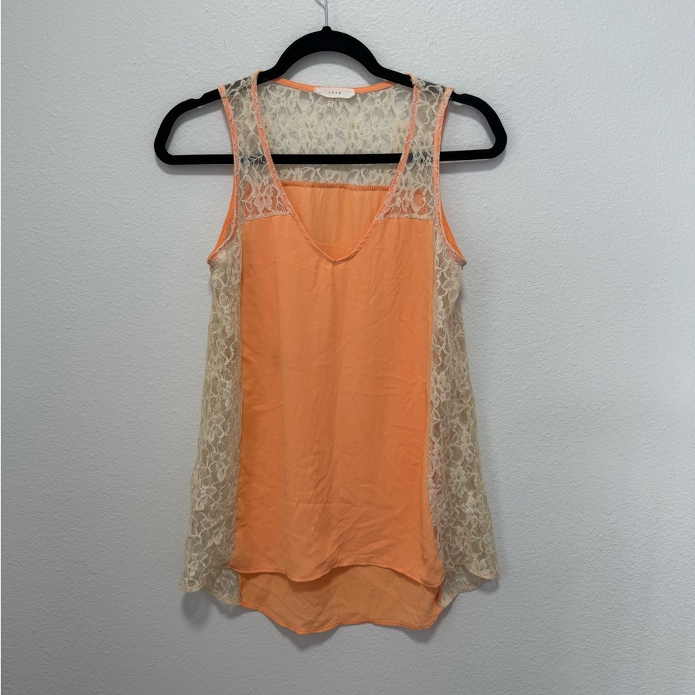 Lush Orange and Cream Lace Tank Top Size Small